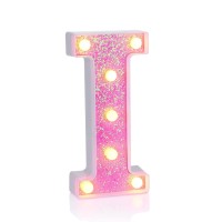 Foaky Led Letter Lights Sign Light Up Pink Letters Glitter Alphabet Letter Sign For Night Light Wedding/Birthday Party Battery Powered Christmas Lamp Girls Gifts Home Bar Decoration(I)