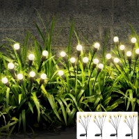 4Pcs 8Led Solar Powered Garden Lights Outdoor Waterproof, Solar Starburst Swaying Garden Lights, Swaying When Wind Blows Solar Garden Lights Outdoor Decorative String Lights (Warm | 8Led Bulbs-4Pack)