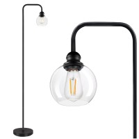 Modern Led Floor Lamp, Industrial Floor Lamps With Hanging Clear Glass Shade, Black Classic Reading Tall Lamp For Office, Standing Lamps For Living Room Study Room Bedroom Farmhouse(Bulb Incl.)