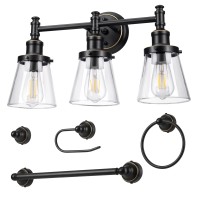 Dewenwils Bathroom Light Fixtures 5Piece Allinone Bathroom Vanity Lights Over Mirror 3Light Bath Wall Mount Sconce With Cl