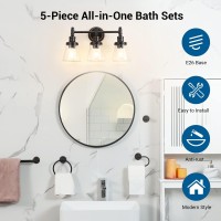 Dewenwils Bathroom Light Fixtures 5Piece Allinone Bathroom Vanity Lights Over Mirror 3Light Bath Wall Mount Sconce With Cl