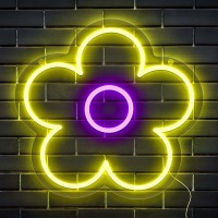 Ggk Flower Neon Signs Daisy Led Neon Light For Bedroom Wall Decor Teen Room Night Light Cute Decor Flowers Light Up Sign Christmas Gift Decoration Party Lights (Yellow Flower)