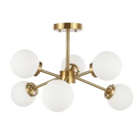 Wingbo 6Light Modern Chandelier Sputnik Pendant Light Fixture With Large Opal White Glass Globe Shade For Flat And Slop Ceilin