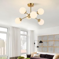 Wingbo 6Light Modern Chandelier Sputnik Pendant Light Fixture With Large Opal White Glass Globe Shade For Flat And Slop Ceilin