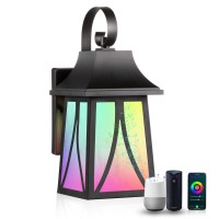 Cloudy Bay Outdoor Smart Wifi Wall Lantern,Rgbcw Color Changing Porch Light,Compatible With Alexa And Google Home Assistant,No Hub Required,