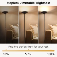 Boostarea Torchiere Floor Lamp, 24W Super Bright Led Standing Lamp, Stepless Dimmable Pole Lamp With 3000K Lighting, Rotary Switch, 70 Inch Tall Metal Modern Floor Lamps For Living Room/Bedroom Brown