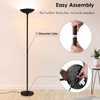 Boostarea Torchiere Floor Lamp, 24W Super Bright Led Standing Lamp, Stepless Dimmable Pole Lamp With 3000K Lighting, Rotary Switch, 70 Inch Tall Metal Modern Floor Lamps For Living Room/Bedroom Brown