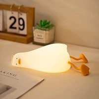 Happybag Led Lying Flat Duck Night Light 3 Level Dimmable Nursery Nightlightcute Lamps Silicone Squishy Light Up Duckrecharge