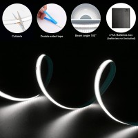 Smacen Battery Powered Cob Led Strip Lights 492Ft Battery Operated 6000K Cool White Led Strip Lights High Brightness Flexible