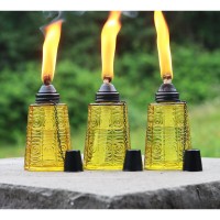 Seraphic Torches For Outside - Citronella Oil Lamp Burner 16Oz Glass Table Top Torch Candles For Patio, Garden, Deck, And Outdoor Parties, Set Of 3, Yellow