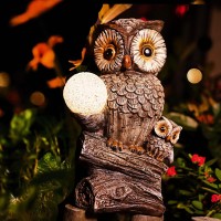 Foreby Garden Decor Owl Statues Fall Decorations For Outdoor Resin Owl Figurines With Solar Lighted Ball Owl Gardening Gifts Fo