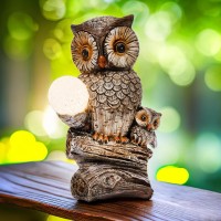 Foreby Garden Decor Owl Statues Fall Decorations For Outdoor Resin Owl Figurines With Solar Lighted Ball Owl Gardening Gifts Fo