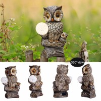 Foreby Garden Decor Owl Statues Fall Decorations For Outdoor Resin Owl Figurines With Solar Lighted Ball Owl Gardening Gifts Fo