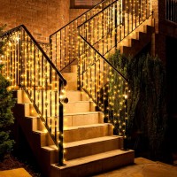 Eueasy Curtain Lights Outdoor 300 Led Stair Lights With 8 Lighting Modes 15 3 Ft Fairy Lights Curtain Lights For Balconies