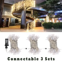 Eueasy Curtain Lights Outdoor 300 Led Stair Lights With 8 Lighting Modes 15 3 Ft Fairy Lights Curtain Lights For Balconies