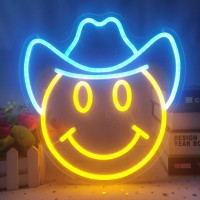 Smiley Face Neon Sign Dimmable Smiley Face Led Sign Smile Neon Sign For Wall Decor Smiley Face Decor For Bedroom Kids Room Smiley Neon Sign For Room Decor Holiday Party Gift Yellow Ice Blue