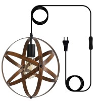 Seeblen Industrial Hanging Light, Plug In Pendant Light With 14.8Ft Cord And On/Off Switch, Rustic Metal Spherical Chandelier For Kitchen Island Dining Room Living Room Gazebo.