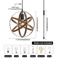 Seeblen Industrial Hanging Light, Plug In Pendant Light With 14.8Ft Cord And On/Off Switch, Rustic Metal Spherical Chandelier For Kitchen Island Dining Room Living Room Gazebo.