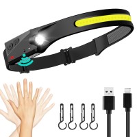 Fbkk Led Headlamp Rechargeable, 230?Wide Beam Headlight With Motion Sensor, Waterproof Lightweight Head Lamp Flashlight For Camping, Hiking, Running, Outdoor For Adults And Kids