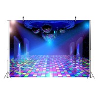 Beleco Disco Party Backdrop 10X8Ft Fabric Vintage 70S 80S 90S Disco Ball Stage Backdrop Night Club Neon Music Birthday Backdrop