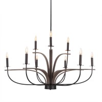 Monterey 9 Light Chandelier Shown In Matte Black & Painted Distressed Wood-Look Metal Finish