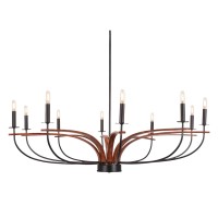 Monterey 10 Light Chandelier Shown In Matte Black & Painted Wood-Look Metal Finish