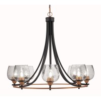 Paramount Uplight, 8 Light, Chandelier In Matte Black & Brass Finish With 6