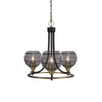 Paramount Uplight, 3 Light, Chandelier In Matte Black & Brass Finish With 6