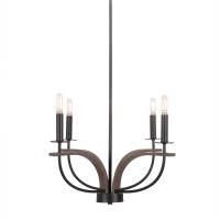 Monterey 4 Light Chandelier Shown In Matte Black & Painted Distressed Wood-Look Metal Finish