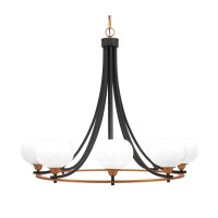 Paramount Uplight, 8 Light, Chandelier In Matte Black & Brass Finish With 7