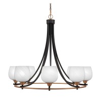 Paramount Uplight, 8 Light, Chandelier In Matte Black & Brass Finish With 6