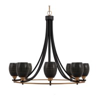 Paramount Uplight, 8 Light, Chandelier In Matte Black & Brass Finish With 5