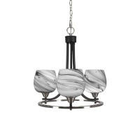 Paramount Uplight, 3 Light, Chandelier In Matte Black & Brushed Nickel Finish With 6