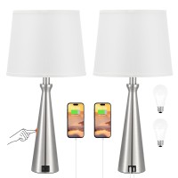 Table Lamps For Living Room Set Of 2 - Nightstand Bedroom Lamp With Usb C Usb-A Charging Port White, Dimmable Bedside Touch Lamp For Master Bedroom, Large End Side Table Lamp For Guest/Dinning/Room