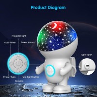 Night Light Projector Night Light For Kids Astronaut Star Projector With Energy Halo 1H Timer And 360 Rotation Baby Night Light