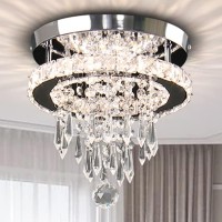 Clairdai Mini Modern Crystal Chandeliers Led Ceiling Light Fixtures Stainless Steel Flush Mount Ceiling Chandelier Light For Bed