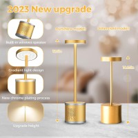 Upgraded Cordless Table Lamp, Rechargeable Desk Light With Speaker, 3 Color Modes Dimmable Modern Table Lamp 5000Mah Battery Operated Lamp For Bedroom/Office/Restaurant/Outdoor (Gold)