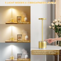 Upgraded Cordless Table Lamp, Rechargeable Desk Light With Speaker, 3 Color Modes Dimmable Modern Table Lamp 5000Mah Battery Operated Lamp For Bedroom/Office/Restaurant/Outdoor (Gold)