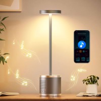 Cordless Table Lamp With Speaker, Rechargeable Led Desk Lamp 5000Mah Battery Powered Table Light, 3 Color Modes Modern Cordless Lamp For Bedroom/Outdoor/Restaurant (Grey)