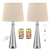 Acaxin Lamps For Bedrooms Set Of 2 - Nightstand Lamps With Usb C Port Charging, 3 Way Dimmable Touch Small Bed Side Table Lamp, Beige Night Stand Light For Kids/Guest Room