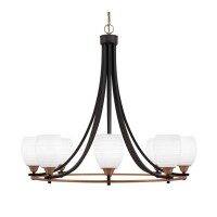 Paramount Uplight, 8 Light, Chandelier In Matte Black & Brass Finish With 5