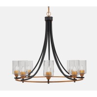 Paramount Uplight, 8 Light, Chandelier In Matte Black & Brass Finish With 4