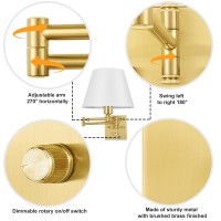 Trlife Dimmable Wall Sconce, Remote Control Dimming 10-100% And Adjustable Color Temperature 2700K-6500K Brushed Brass Swing Arm Wall Lights With Plug In Cord, 9.4