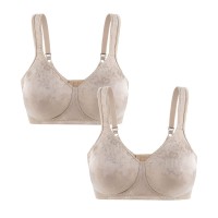 Bras For Women Ultra Soft Wire Free Comfortable Bra Full Coverage Plus Size Minimizer Non Padded 2 Pack Beige 38D