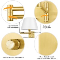 Trlife Remote Control Dimmable Wall Sconce, Adjustable Color Temperature 2700K-6500K Brushed Brass Swing Arm Wall Lights With Plug In Cord, 11.8