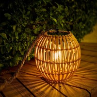 Livinlarge Hanging Solar Lantern Outdoor Waterproof Large Solar Rattan Lantern Outdoor With Twine Handle Bright Solar Outdoor