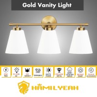 Hamilyeah Gold Bathroom Vanity Light Fixtures Over Mirror 3 Light Vanity Lights With Frosted Glass Industrial Vanity Lighting