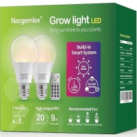 Necgemlex Smart Led Grow Light Bulbs With Remote Controller Sun Mode Builtin Daily Auto Timer 4500K A21A70 E26E27 9W Dimm