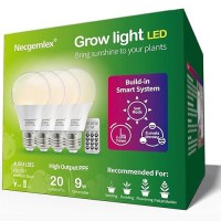 Necgemlex Smart Led Grow Light Bulbs With Remote Controller Sun Simulation Mode Builtin Auto Timer A21A70 E26E27 9W Dimmab