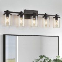 Xgfourseven 5Light Modern Bathroom Vanity Lights Industrial Matte Black Bathroom Light Fixtures With Clear Glass Vanity Lights